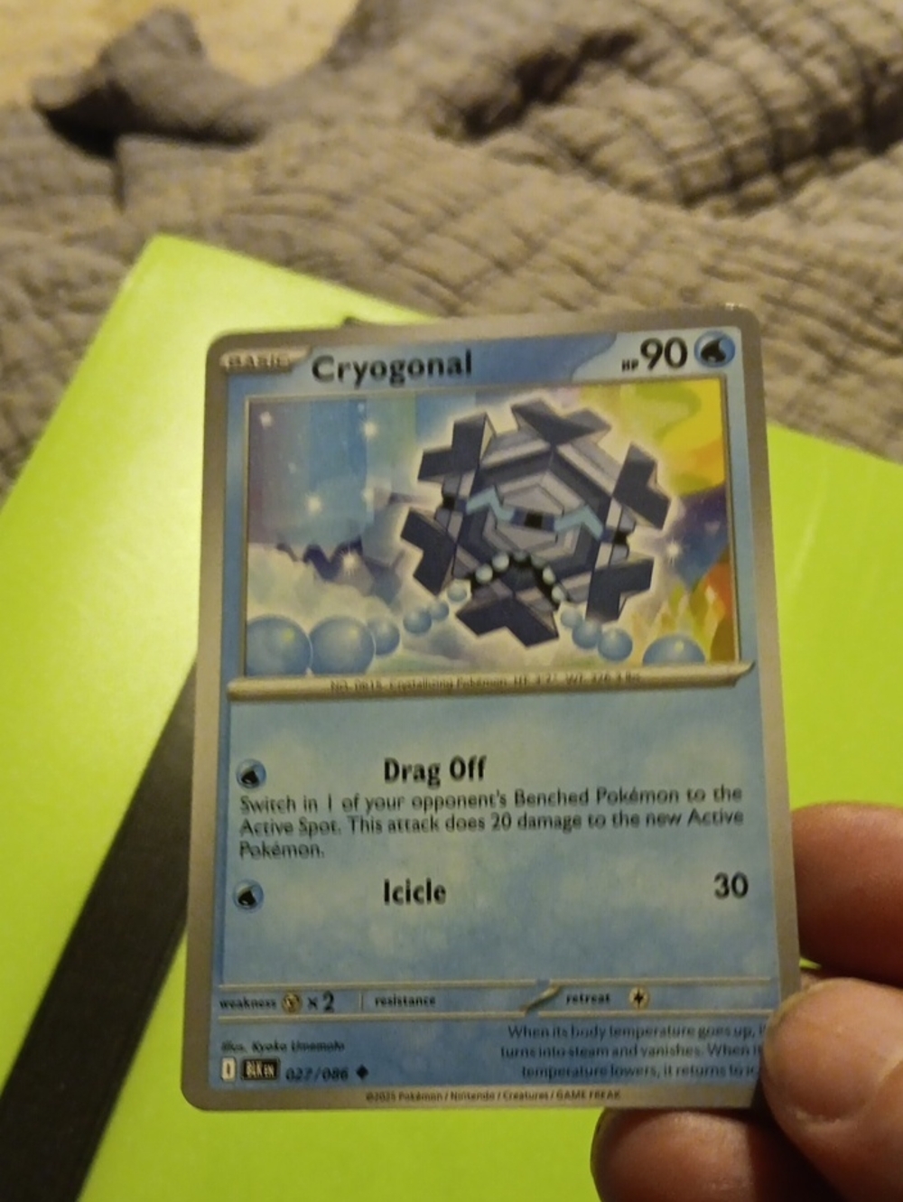 Pokemon Cryogonal Holo Card - Blue and Yellow Artwork